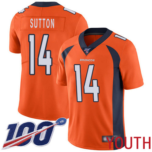 Youth Denver Broncos #14 Courtland Sutton Orange Team Color Vapor Untouchable Limited Player 100th Season Football NFL Jersey
